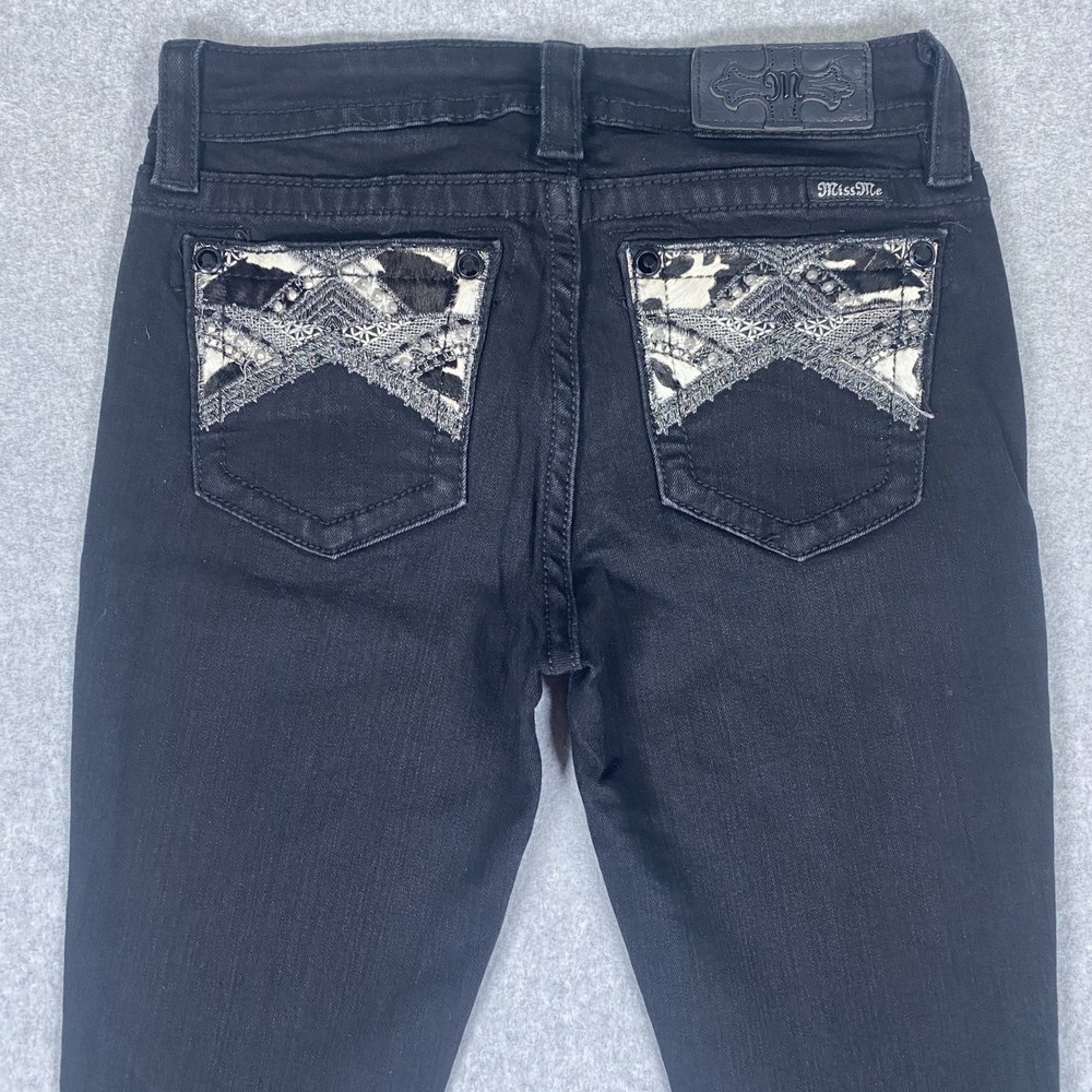 Miss Me Skinny Jeans Womens 27 Black Cowhide Lace Rhinestone Embellished - Picture 2 of 16